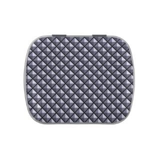 Gunmetal gray, metallic look, studded grid jelly belly candy tins