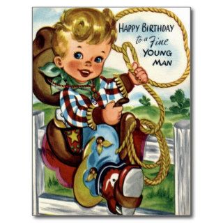 Little Cowboy   Retro Happy Birthday Card Post Cards