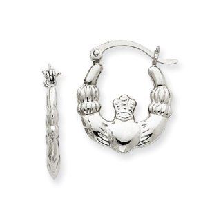 Polished Claddagh Hoop Earrings in 14K White Gold, 16mm Jewelry
