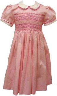Girls Smock Cotton Easter Dress Peter Pan Collar (6x) (6x, Pink) Clothing
