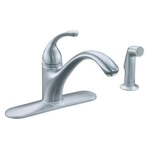KOHLER Forte Single Hole 1 Handle Low Arc Kitchen Faucet with Side Sprayer in Brushed Chrome K 10412 G