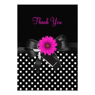 Thank You Card Polka Dot  Black White Pink Personalized Invitation