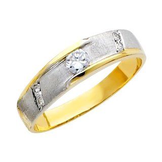14K Yellow and White 2 Two Tone Gold High Polish Finish Round cut Top Quality Shines CZ Cubic Ziconia Wedding Band Ring for Men The World Jewelry Center Jewelry