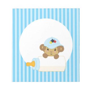 Baby Monkey Behind Bottle In Blue Notepads