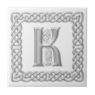Celtic Knot Monogram Silver Effect Letter K Tile