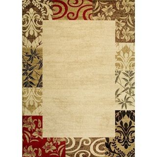Patchwork Damask Border Beige Rug (2'3 x 3'11) Accent Rugs