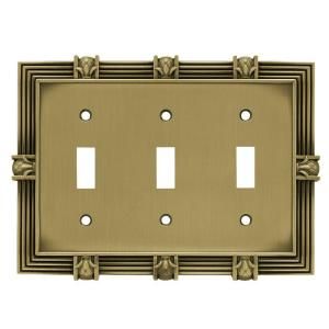 Liberty Pineapple 3 Toggle Switch Wall Plate   Tumbled Antique Brass 64477