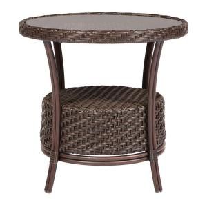 Home Decorators Collection Lanai Espresso Patio Side Table with Glass Top and Shelf DISCONTINUED 1929210820