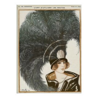 Vintage Paris Magazine Cover, Fashion, Feather Hat Posters