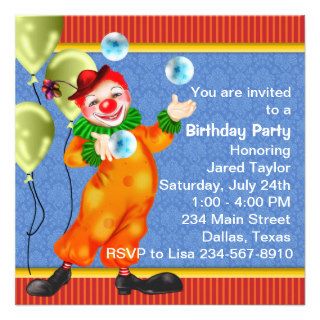 Circus Clown Birthday Party Invitations