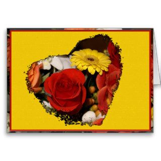 Colorful Bouquet Border With Grunge Flower Heart Greeting Card
