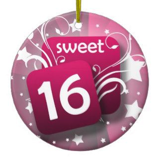 Pink Glowing Swirls and Stars Sweet 16 Christmas Tree Ornaments