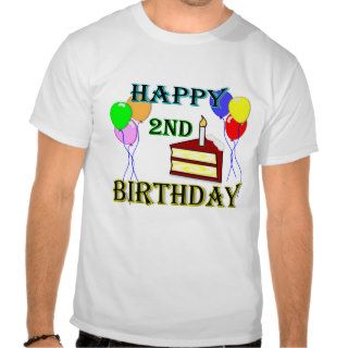 Happy 2nd Birthday T Shirt with Cake and Balloons