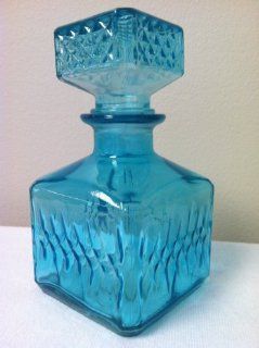 Single Decorative Colored Glass Decanter Bottle in Blue ~ 6 1/2" Tall  Wine Decanters  