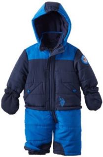 U.S. Polo Association Baby Boys Infant Dewspo Bubble Faux 1 Piece Snowsuit, Engine Red/Classic Navy, 12 Months Clothing
