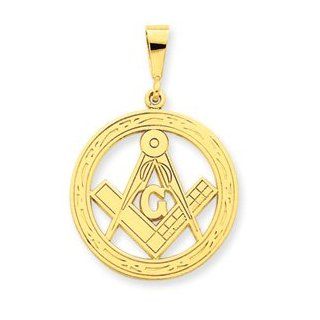 14k Yellow Gold 23mm Diameter Mason Pendant Masonic Charm Jewelry
