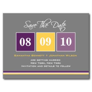 Date Blocks Save The Date   Purple/Yellow Post Cards