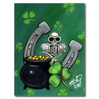 "Lucky Skelly" irish skeleton art POSTCARD