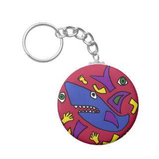 XX  Funny Shark Cubist Art Key Chain