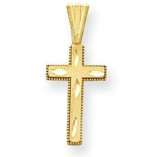 14k Gold Satin & Diamond cut Cross Pendant Jewelry