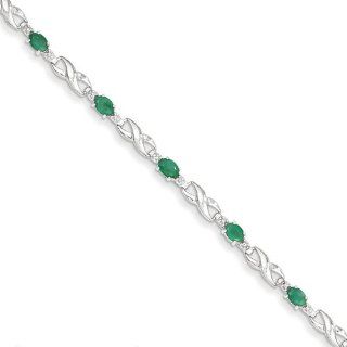14k White Gold W/ Diamond And Emerald Gemstone Bracelet, Best Quality Free Gift Box Satisfaction Guaranteed Jewelry