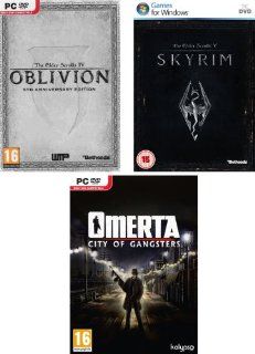 Oblivion 5th Anniversary Edition + Skyrim + Omerta City of Gangsters (PC DVD 3 Pack) [REGION FREE] {UK Release} Elder Scrolls V IV Video Games