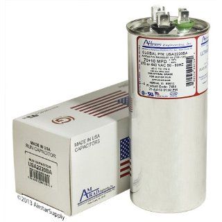 70 + 10 uf / Mfd Round Dual Universal Capacitor • AmRad USA2220BA   used for 370 or 440 VAC, Made in the U.S.A.