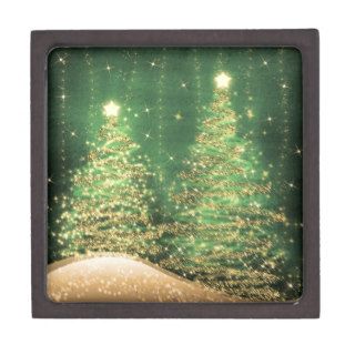 Elegant Sparkling Christmas Trees Green Premium Trinket Boxes