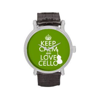 Keep Calm and Love Cello (any background color) Wristwatches
