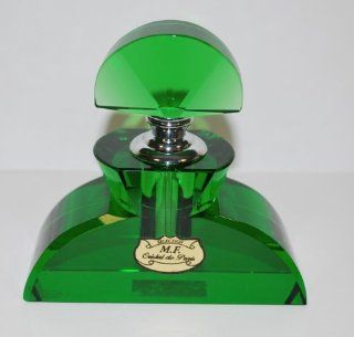 Unique French 24% Lead Crystal Perfume Bottle Cristal De Paris   Green Color   Decorative Bottles
