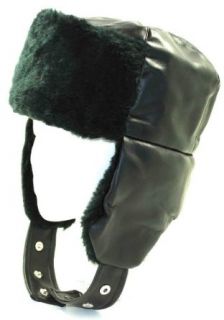 L59cm Black Retro Russian Faux Leather Faux Fur Trooper Trapper Military Aviator Hat for Men and Women Medium Large, Large 59cm at  Mens Clothing store