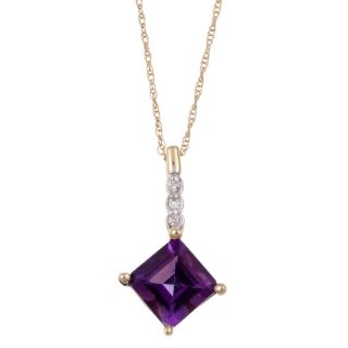 10k Yellow Gold Amethyst and Diamond Necklace Gemstone Necklaces