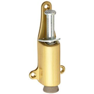 Rockwood 459.4 Brass Spring Loaded Plunger Stop, #8 X 3/4" OH SMS Fastener, 1 7/8" Projection, 1 3/8" Base Width x 5 3/8" Base Length, Satin Clear Coated Finish Industrial Hardware