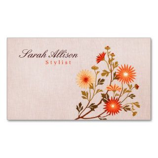 Colorful Vintage Flowers Pink Linen Texture Look Business Card Template