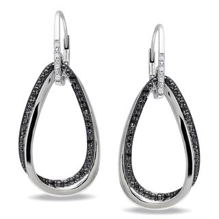 Miadora Silver 1/5ct TDW Black and White Diamond Dangle Earrings Miadora Diamond Earrings