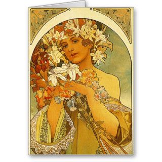 Art Nouveau Alphonse Mucha Flower Greeting Card