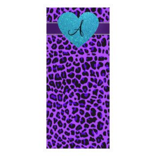 Monogram purple leopard turquoise heart rack card template