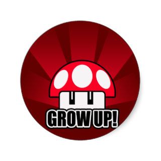 Grow Up Red Mushroom Powerup Round Sticker