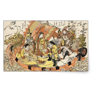Cool japanese ukiyo e mythical dragon ship crew rectangular stickers