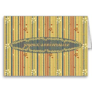 Happy Birthday in French, Stripes and Flowers Cards