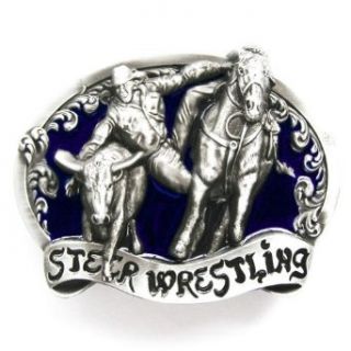 Hogar Zinic Alloy Western Belt Buckle Rodeo Steer Wrestling Buckles Color Blue Clothing
