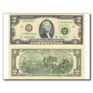 Two Dollar Bill Federal Reserve Note Back & Front Post Card
