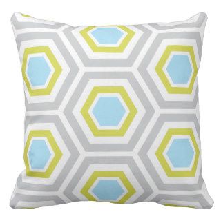 Modern Hexagon Pattern Pillow  Gray Blue Green