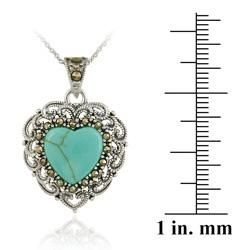 Glitzy Rocks Sterling Silver Turquoise and Marcasite Heart Necklace Glitzy Rocks Gemstone Necklaces