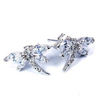 Sterling Silver White Topaz Dragonfly Stud Earrings Jewelry