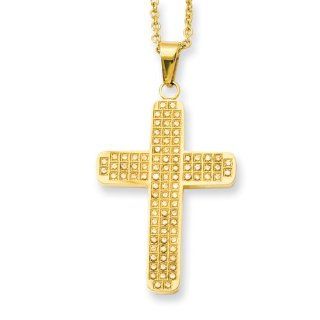 Stainless Steel Yellow IP plated with CZs Cross Pendant Necklace Jewelry