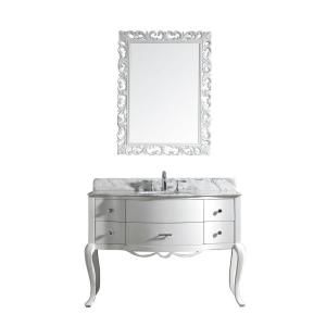 Virtu USA Charlotte 48 in. Single Basin Vanity in White with Marble Vanity Top in Italian Carrera White and Mirror GS 6148 WM WH