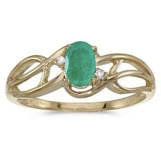 10k Yellow Gold Oval Emerald And Diamond Curve Ring Jewelry