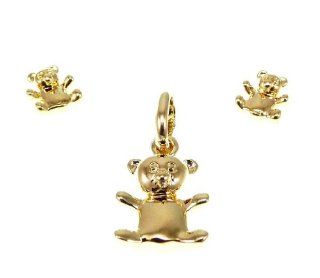 Children   18ct Gold Plated " Bear cub " Pendant (0,464") and Earrings (0,19") Jewelry
