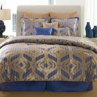Patti LaBelle Temptation 9 Piece Queen Comforter Bed In A Bag Set Blue/Gold   Blue And Gold Comforter Set